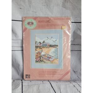 Seagull Bay From The Heart Stamped Cross Stitch Kit #53025 Beach Boat Bird 11x14